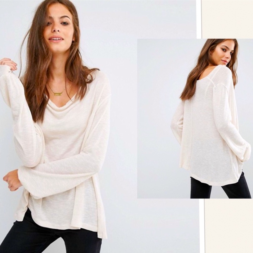 Free People cowl neck beige and gold shimmer sweater